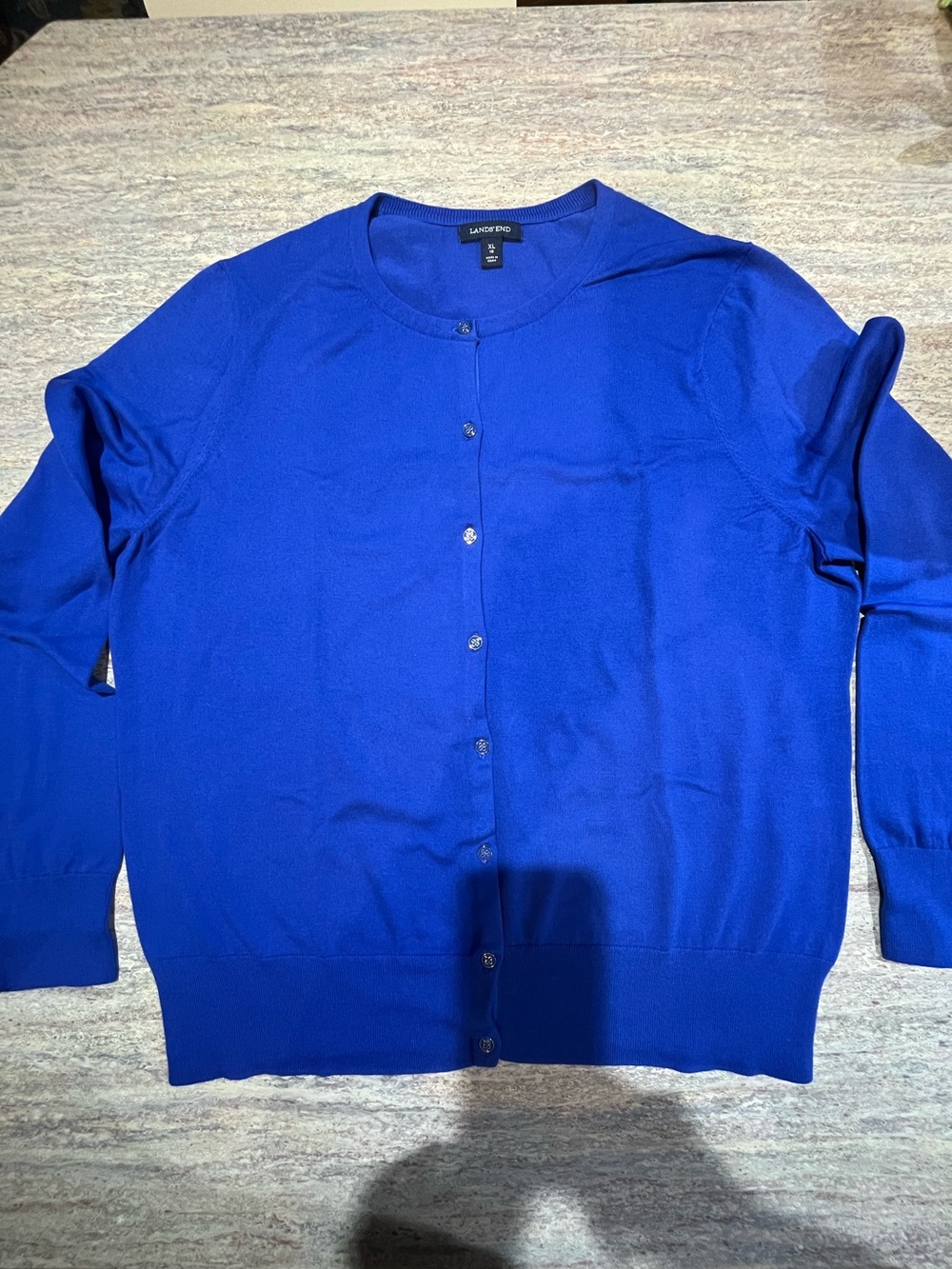 Lands' End Women's XL Cobalt Blue Button-Front Cardigan NWOT